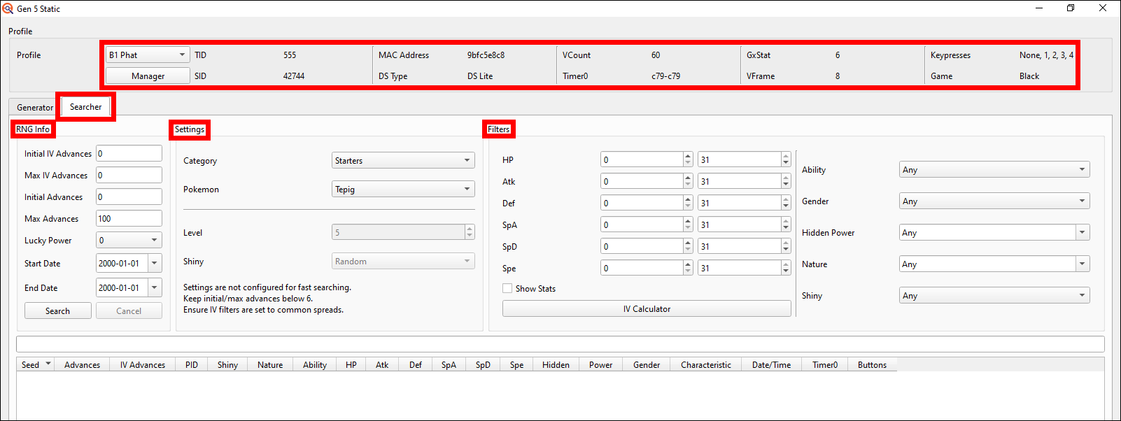 Setup for searcher